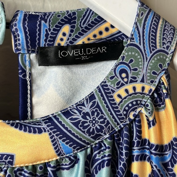 LOVEU.DEAR blue paisley dress deep armholes bare shoulders. Size XL. - Picture 4 of 7